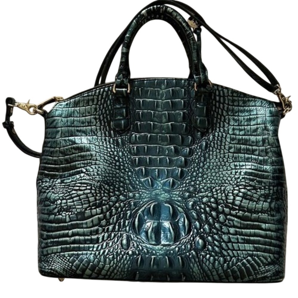 Brahmin Large Duxbury Satchel - Iridescent Teal/Navy Croc-Embossed Leather